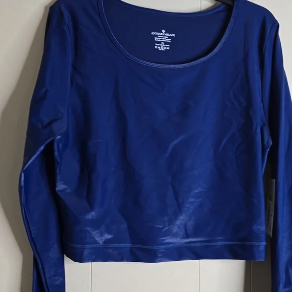 Antonio Melani Active Runched Crew Neck Long Sleeve Fitted Crop Top XL - Picture 4 of 10